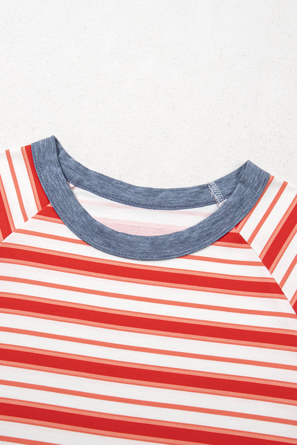 Tomato Red Striped Raglan Sleeve Contrast Neck T-Shirt – Shewin | ClozArt