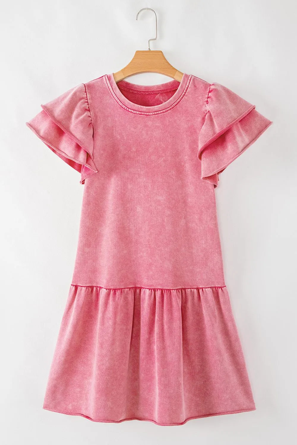 Mineral Wash Raw Edge Ruffle Mini Dress – Trendsi | ClozArt