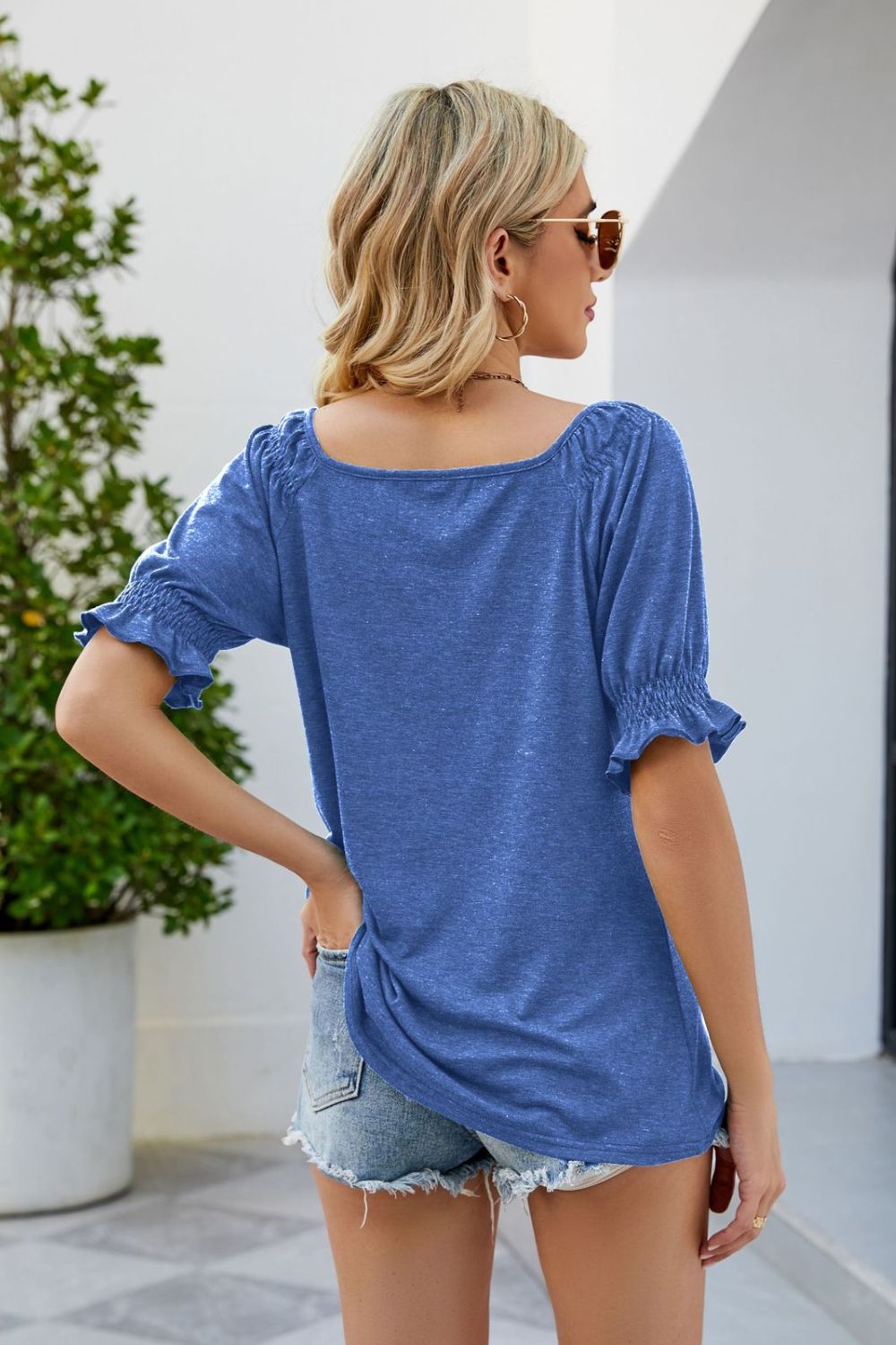 Short Flounce Sleeve Top – Trendsi | ClozArt