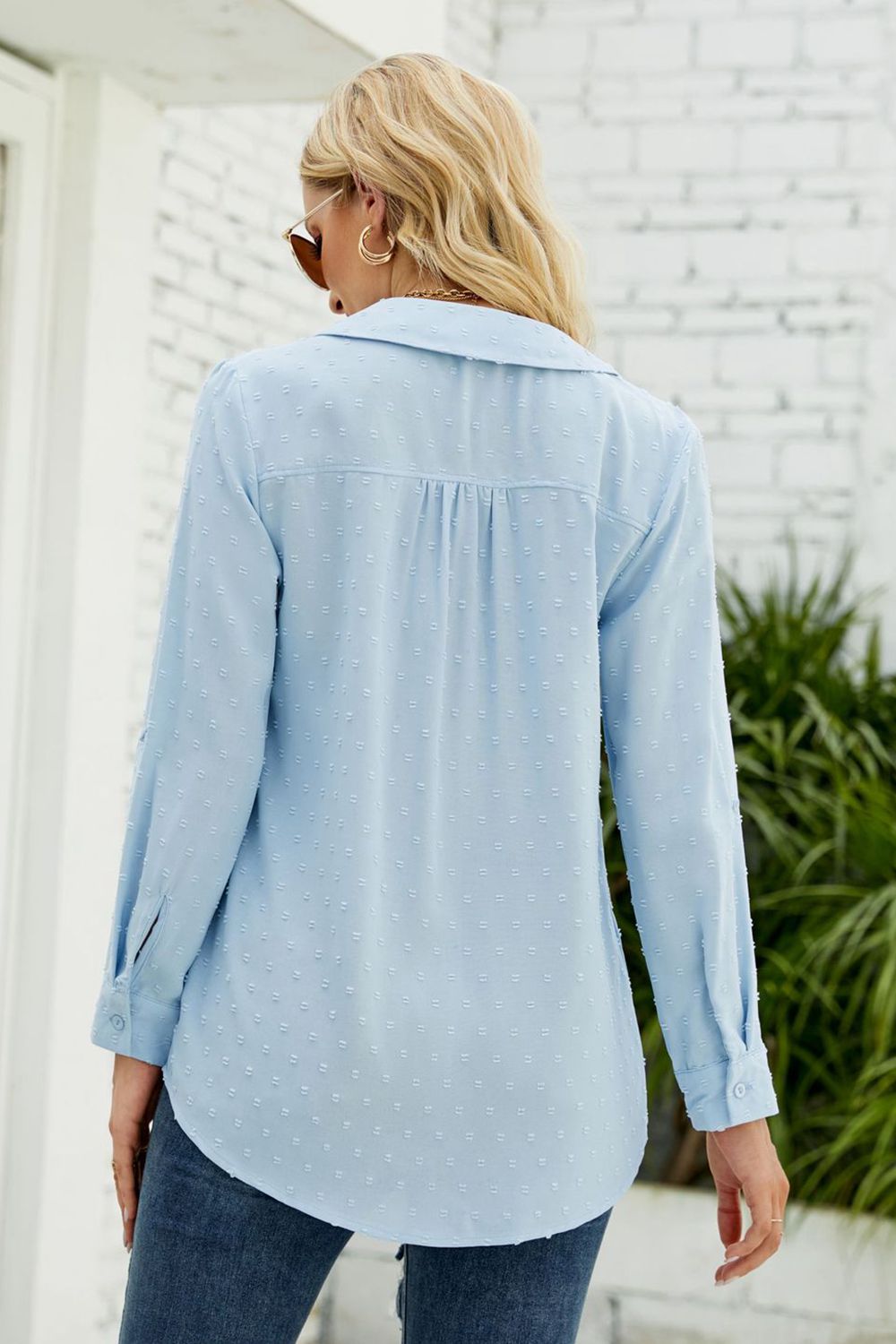 Swiss Dot Johnny Collar Blouse – Trendsi | ClozArt