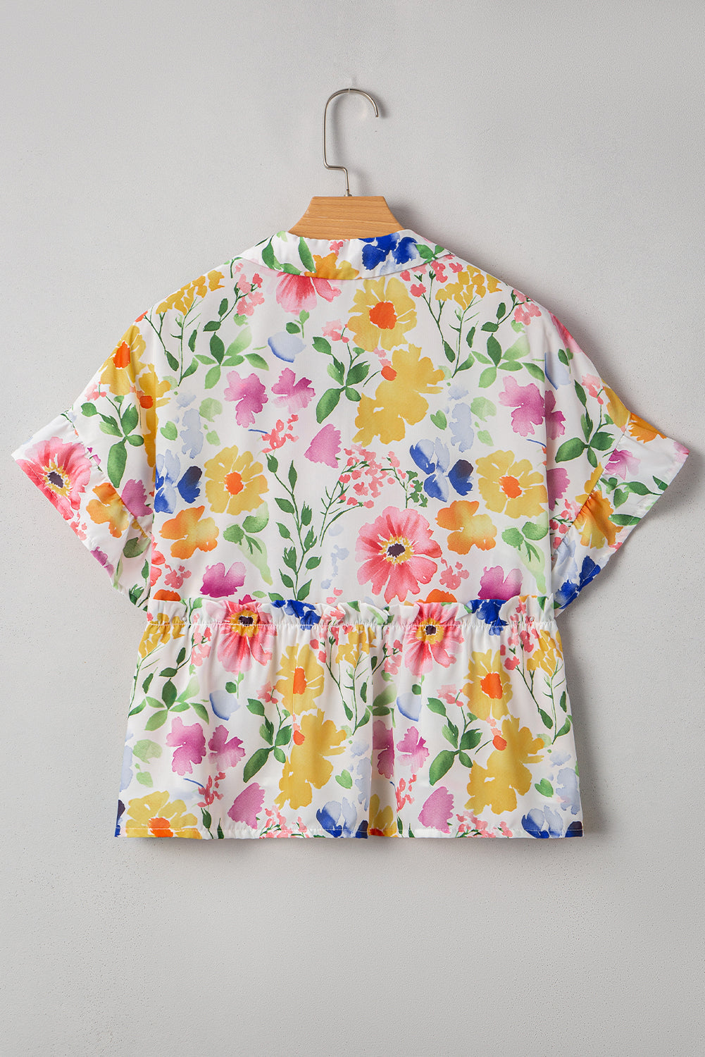 Yellow Allover Floral Print Boxy Fit V Neck Blouse – Shewin | ClozArt