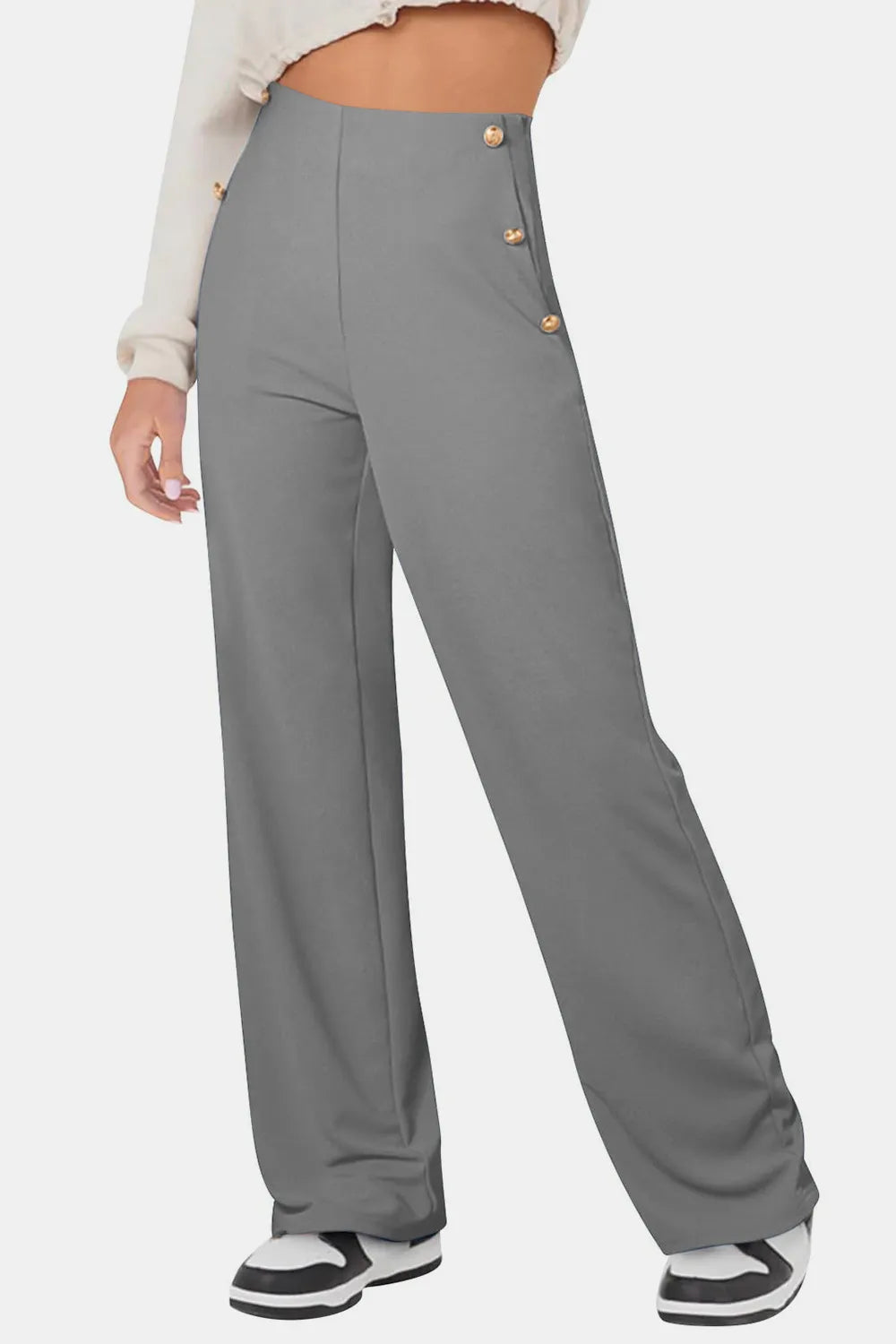 Decorative Button High Rise Pants – Trendsi | ClozArt