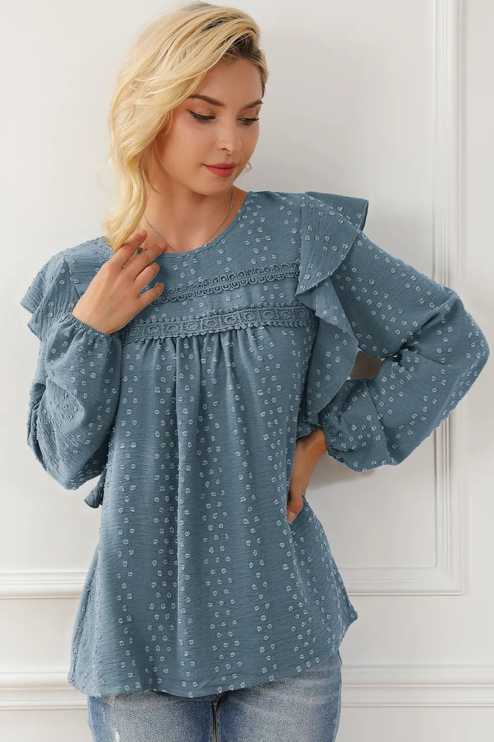 Round Neck Ruffled Blouse – Trendsi | ClozArt