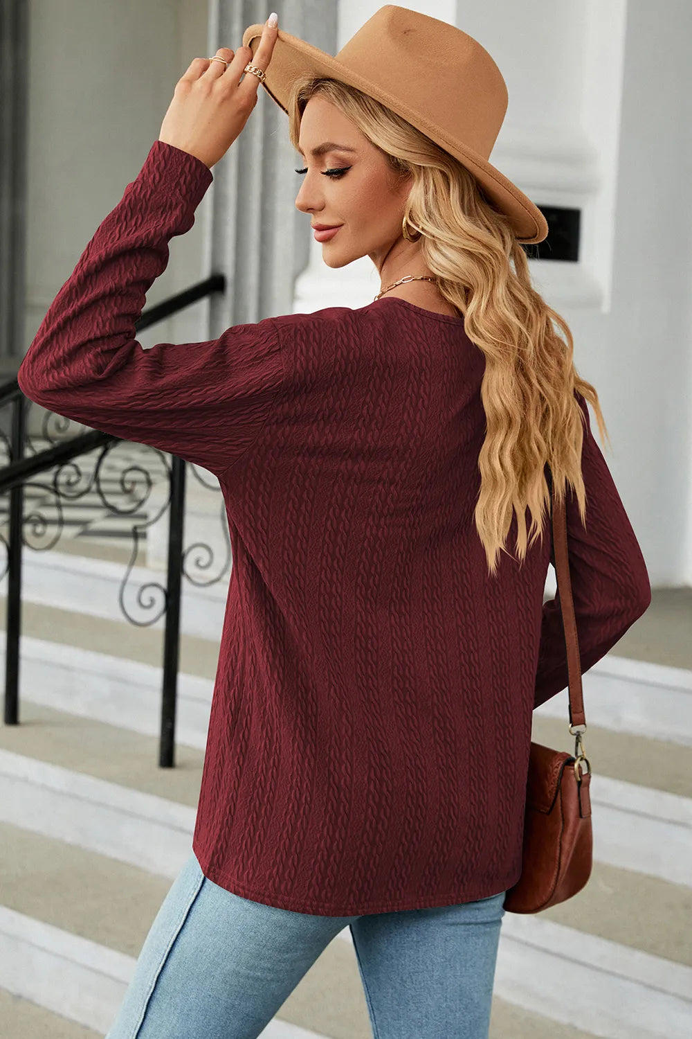 Decorative Button V-Neck Long Sleeve T-Shirt – Trendsi | ClozArt