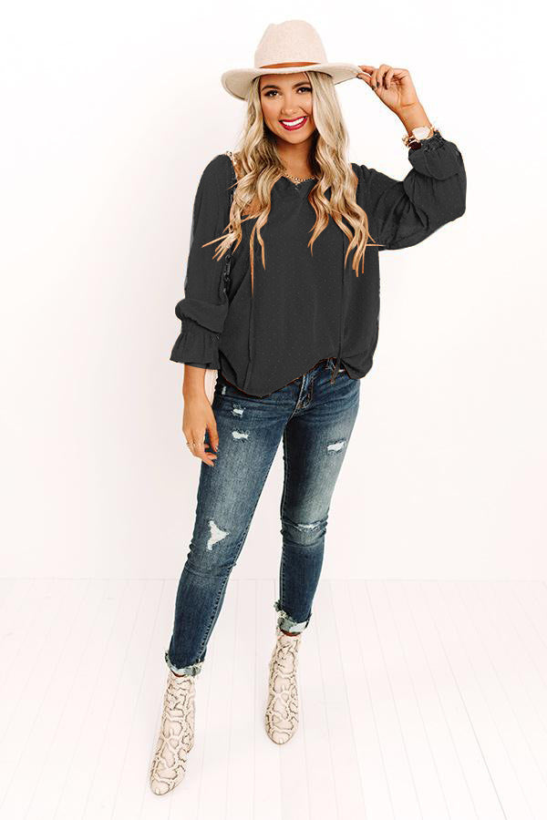 Swiss Dot Tie Neck Flounce Sleeve Blouse – Trendsi | ClozArt