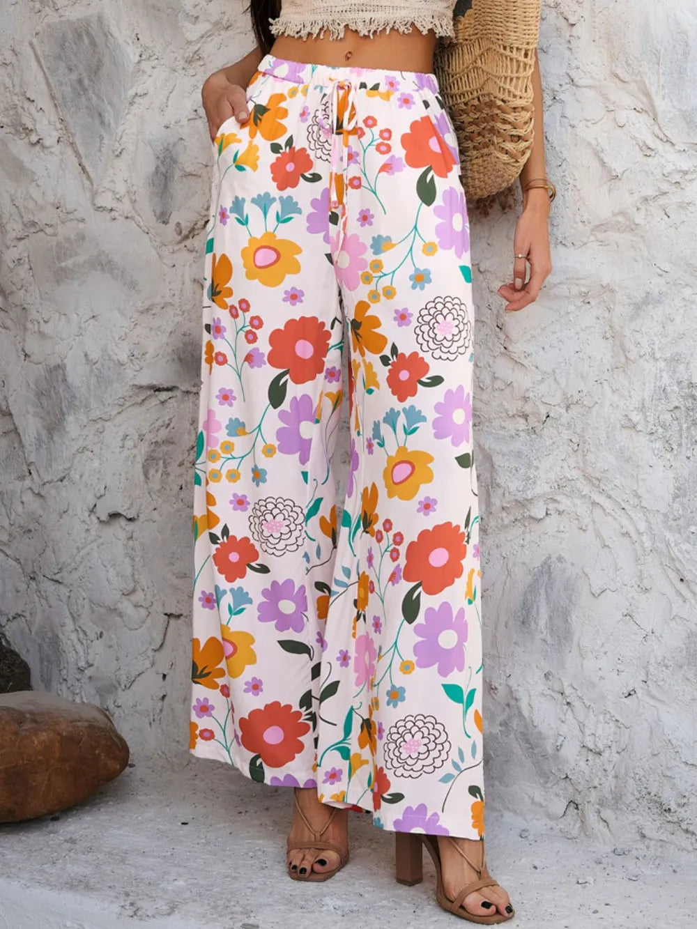 Devine Drawstring Printed Wide Leg Pants – Trendsi | ClozArt