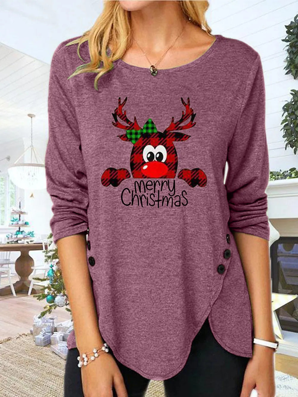 Full Size Reindeer Round Neck Long Sleeve T-Shirt – Trendsi | ClozArt