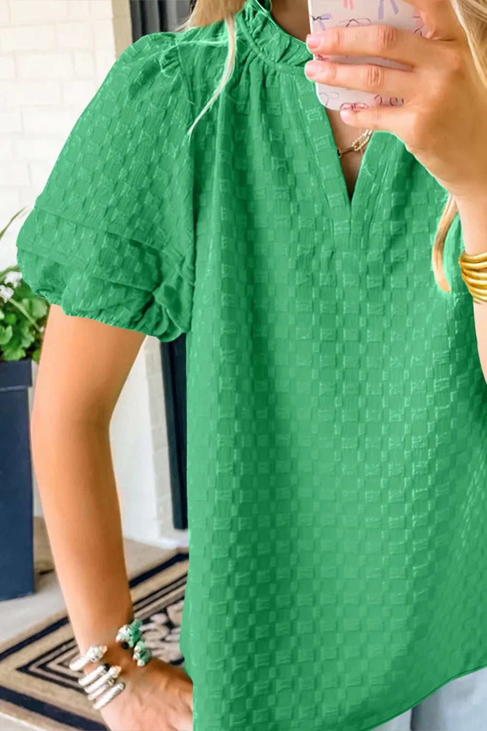 Oh Full Size Frill Notched Puff Sleeve Blouse – Trendsi | ClozArt