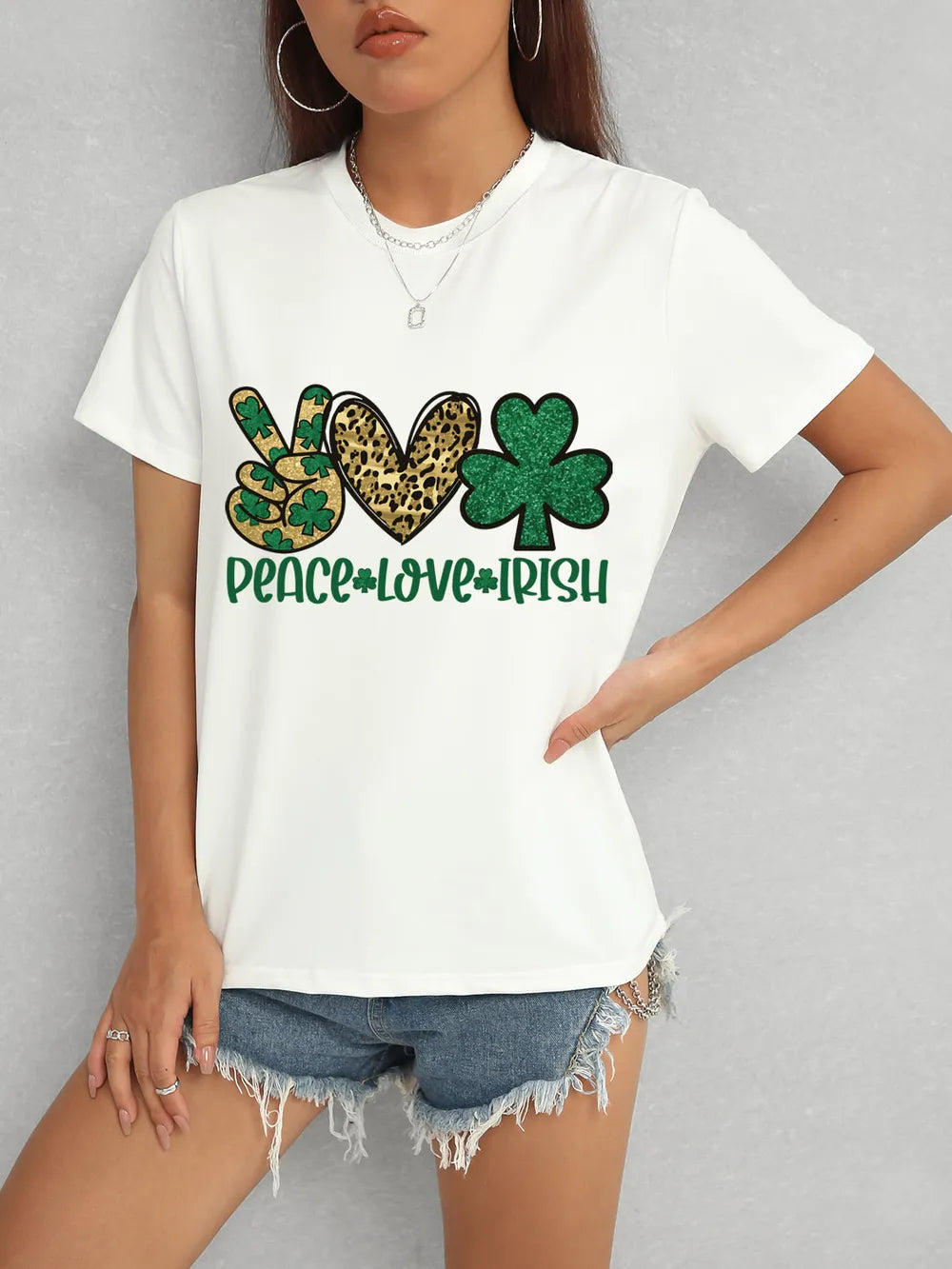 PEACE LOVE IRISH Round Neck Short Sleeve T-Shirt – Trendsi | ClozArt