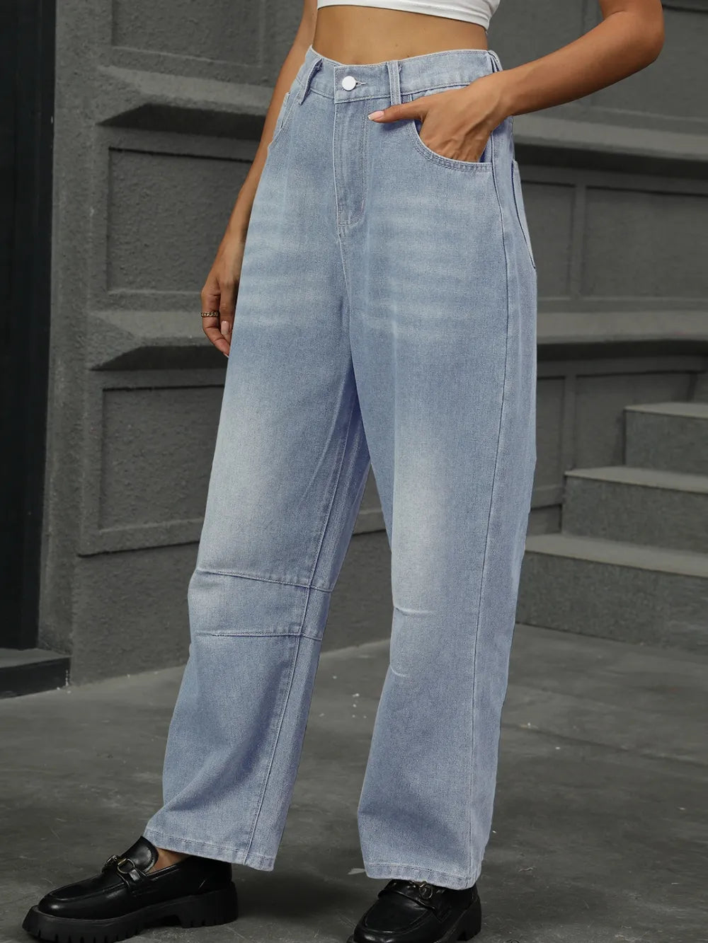 Half Elastic Waist Straight Leg Jeans – Trendsi | ClozArt