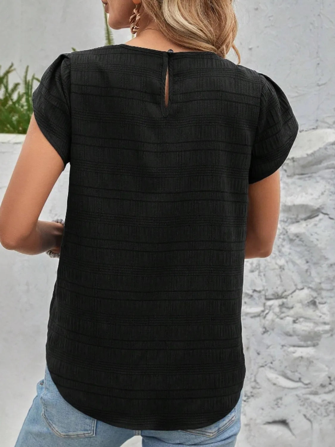 Round Neck Petal Sleeve Top – Trendsi | ClozArt