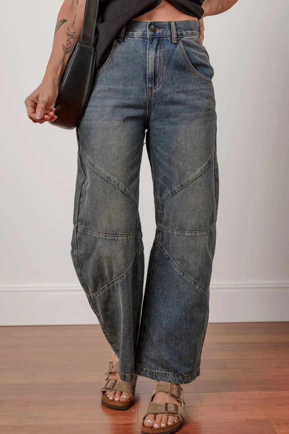 Exposed Stitching Loose Straight High Waist Jeans – Trendsi | ClozArt