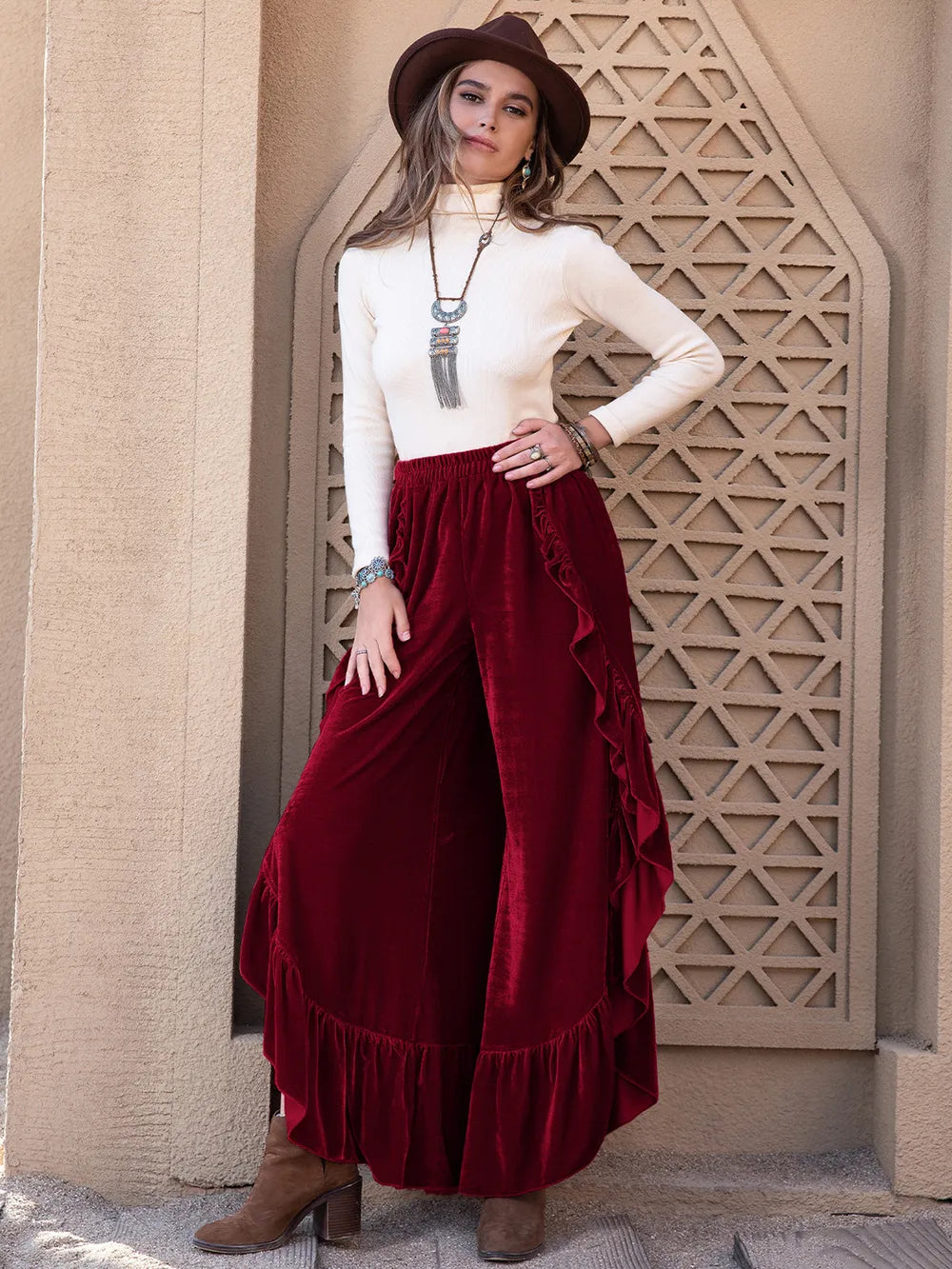 Slit Ruffled Wide Leg Pants – Trendsi | ClozArt