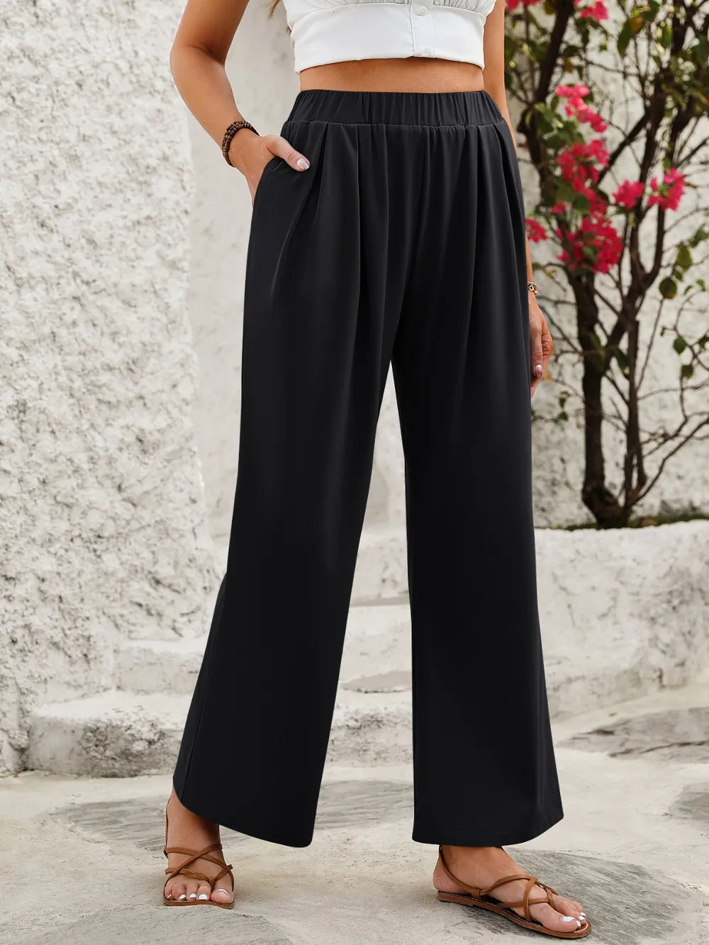 Elastic Waist Wide Leg Pants – Trendsi | ClozArt