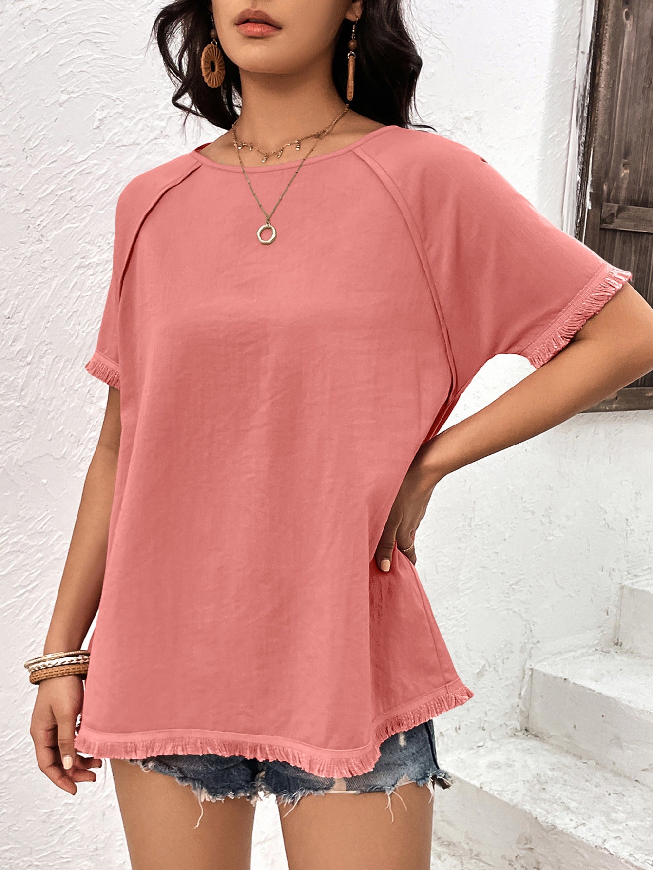 Ivy Lane Round Neck Raglan Sleeve Fringe Detail Top – Trendsi | ClozArt