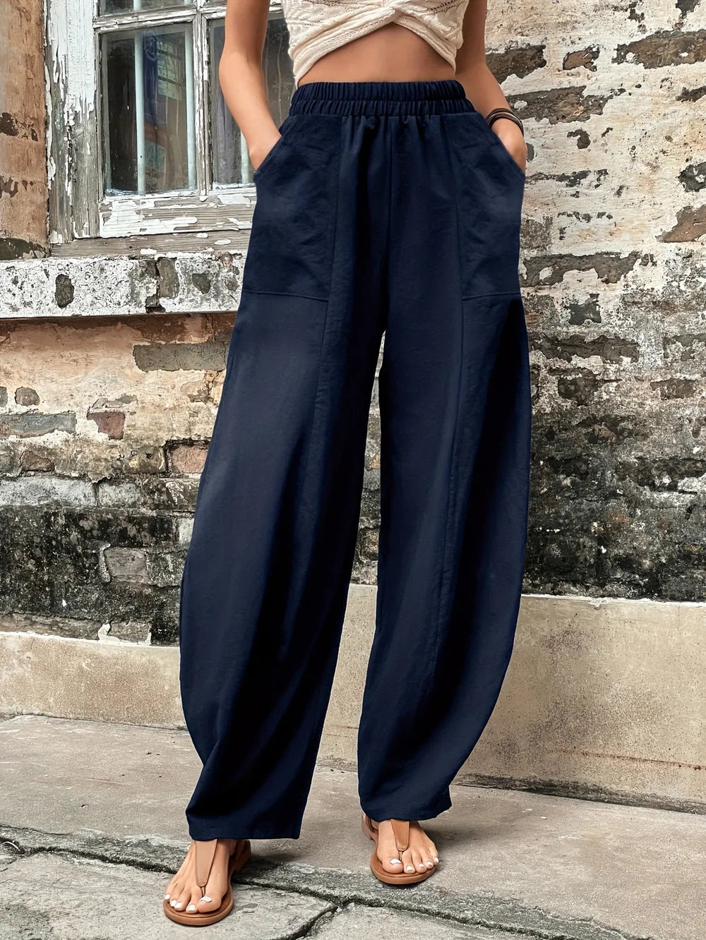 Elastic Waist Pants with Pockets – Trendsi | ClozArt