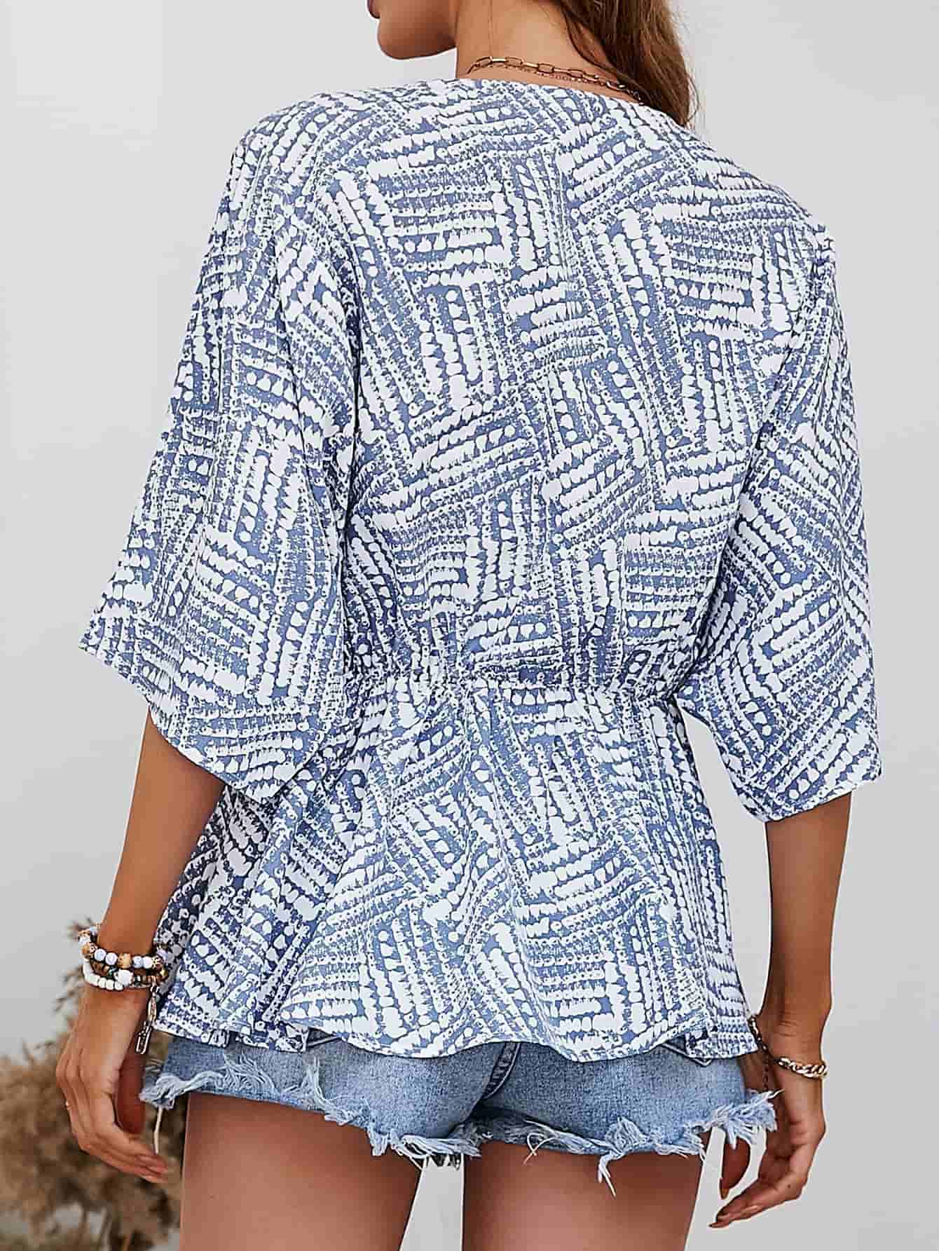 Printed V-Neck Dolman Sleeve Blouse – Trendsi | ClozArt