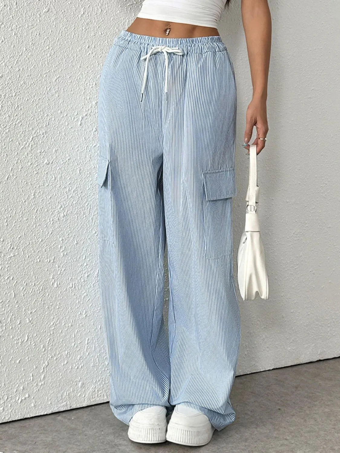 Drawstring Striped Wide Leg Cargo Pants – Trendsi | ClozArt