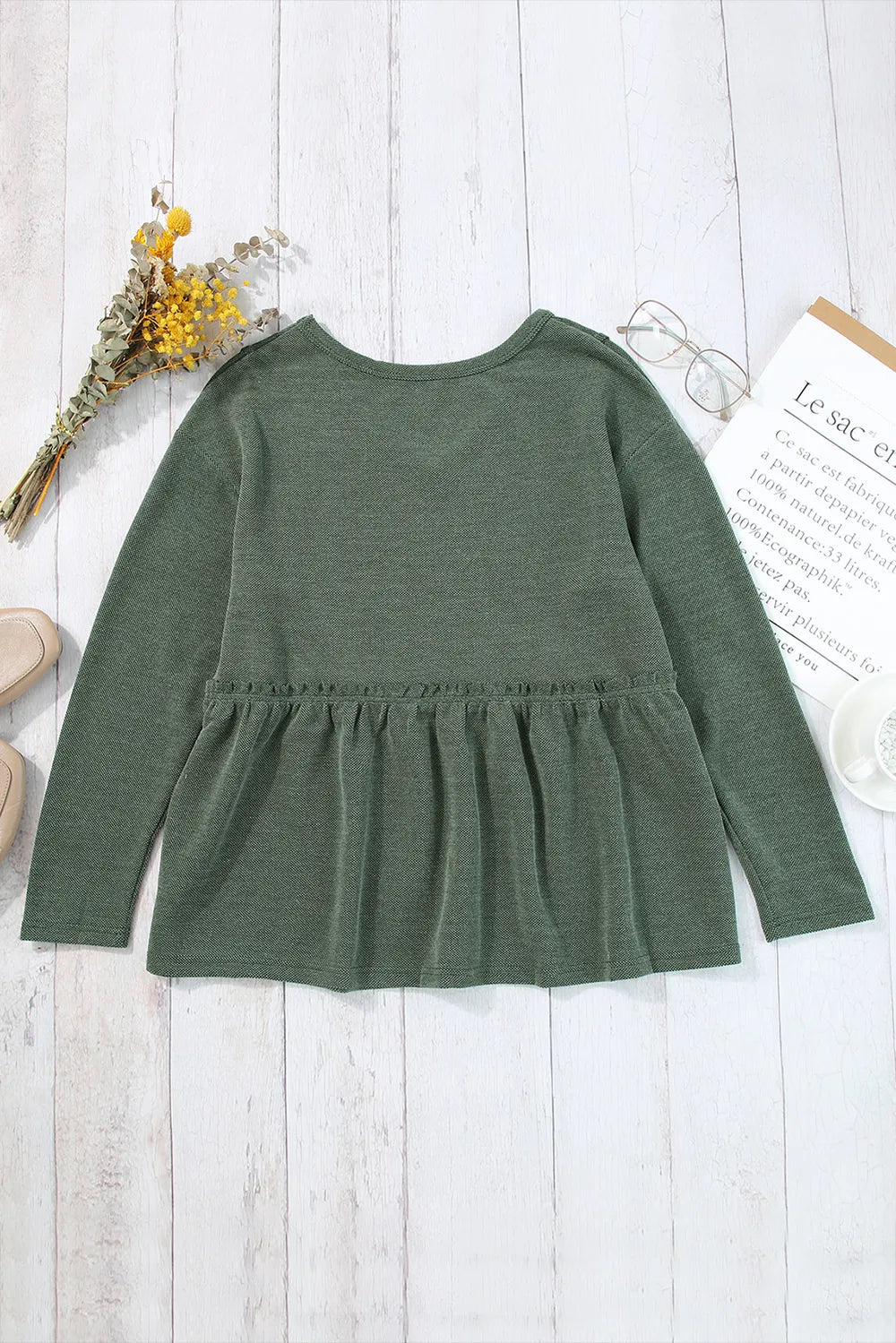 Peplum V-Neck Long Sleeve T-Shirt – Trendsi | ClozArt
