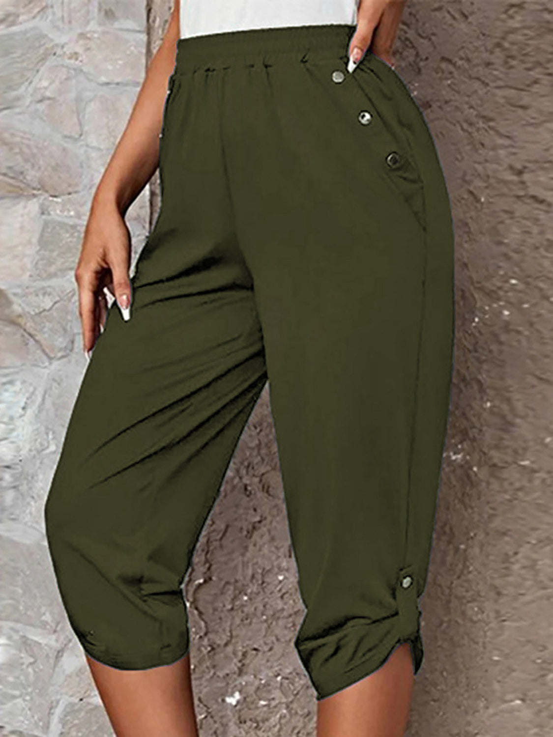 Full Size Roll-Tab Capris Pants – Trendsi | ClozArt