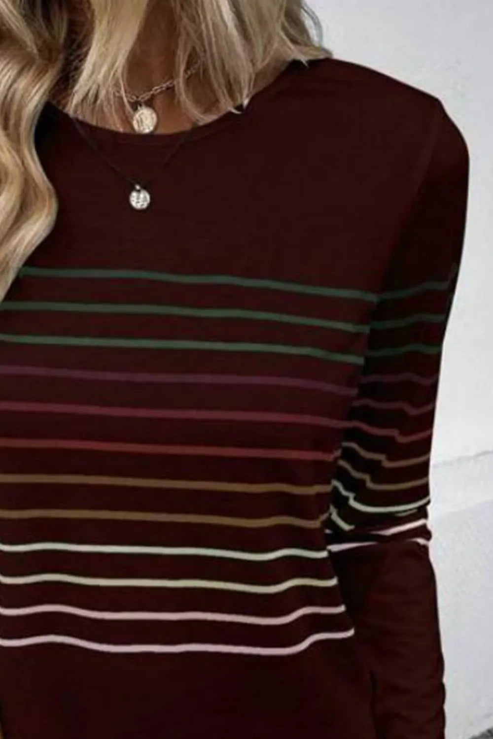 Striped Round Neck Long Sleeve T-Shirt – Trendsi | ClozArt