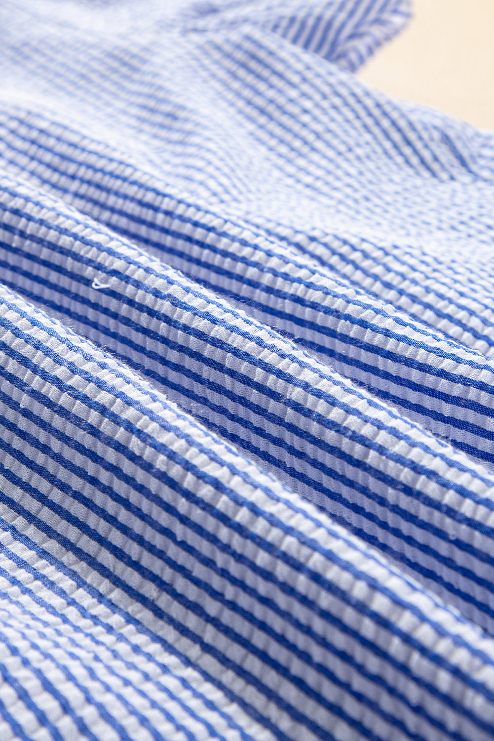 Sky Blue Striped Crochet Applique Boho Blouse – Shewin | ClozArt