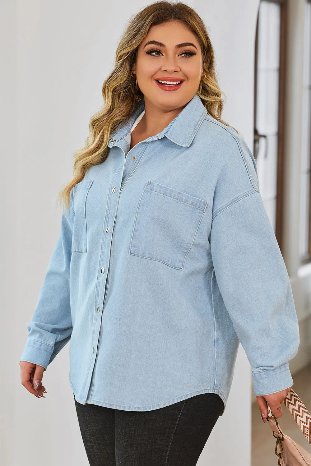 Plus Size Snap Down Pocketed Denim Jacket – Trendsi | ClozArt