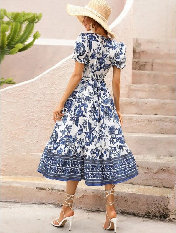 Women Short Sleeve V Neck Floral Maxi Dress – Annva USA | ClozArt