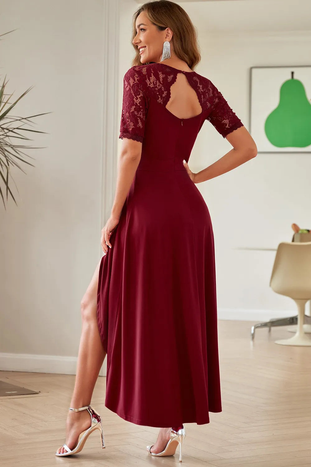 Lace Cutout V-Neck Short Sleeve Dress – Trendsi | ClozArt