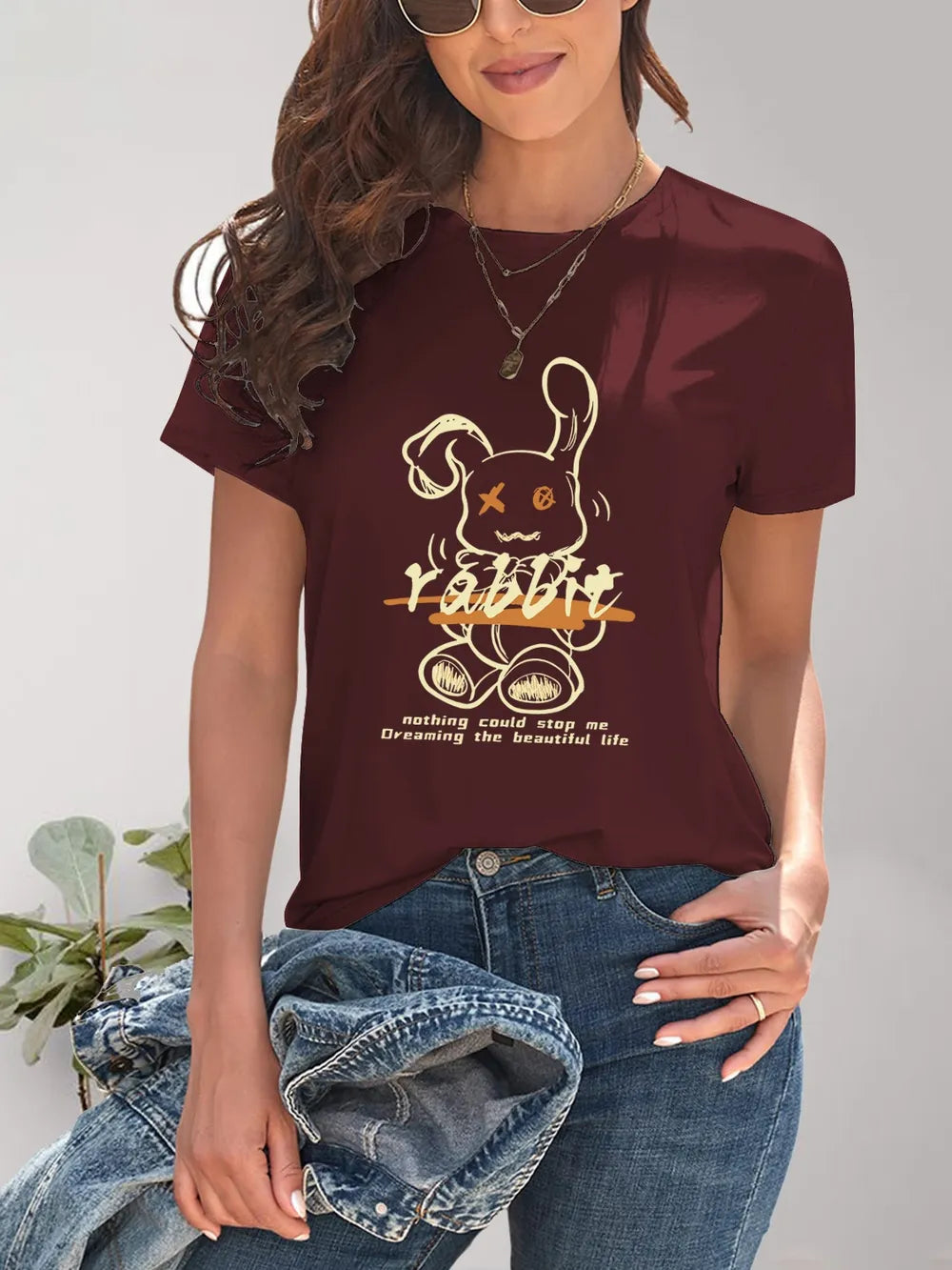 Rabbit Graphic Round Neck Short Sleeve T-Shirt – Trendsi | ClozArt