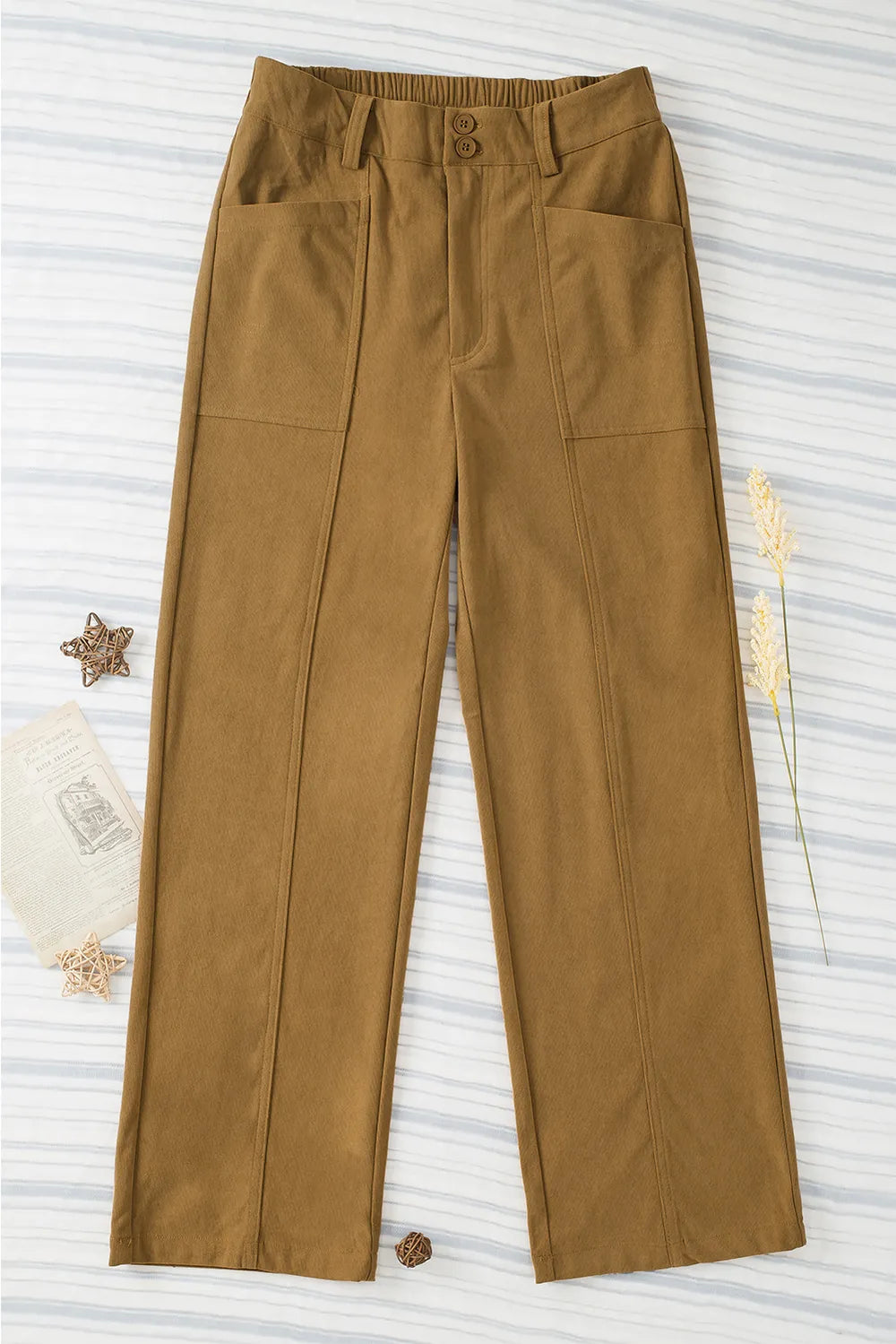 Half Elastic Waist Straight Pants – Trendsi | ClozArt