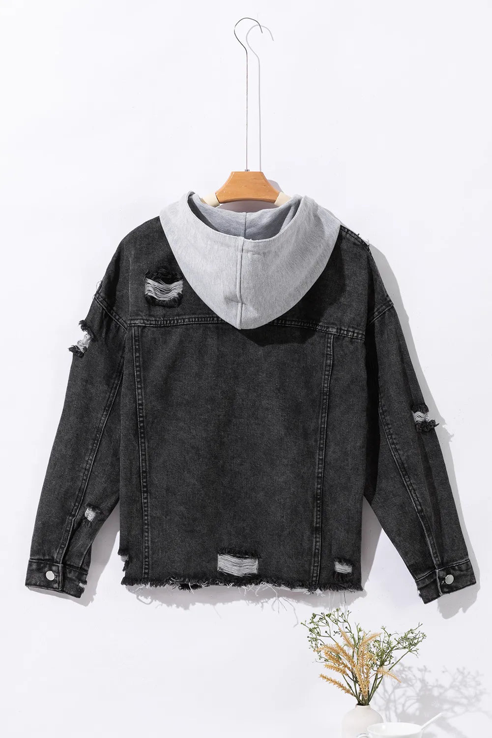 Distressed Drawstring Long Sleeve Hooded Denim Jacket – Trendsi | ClozArt