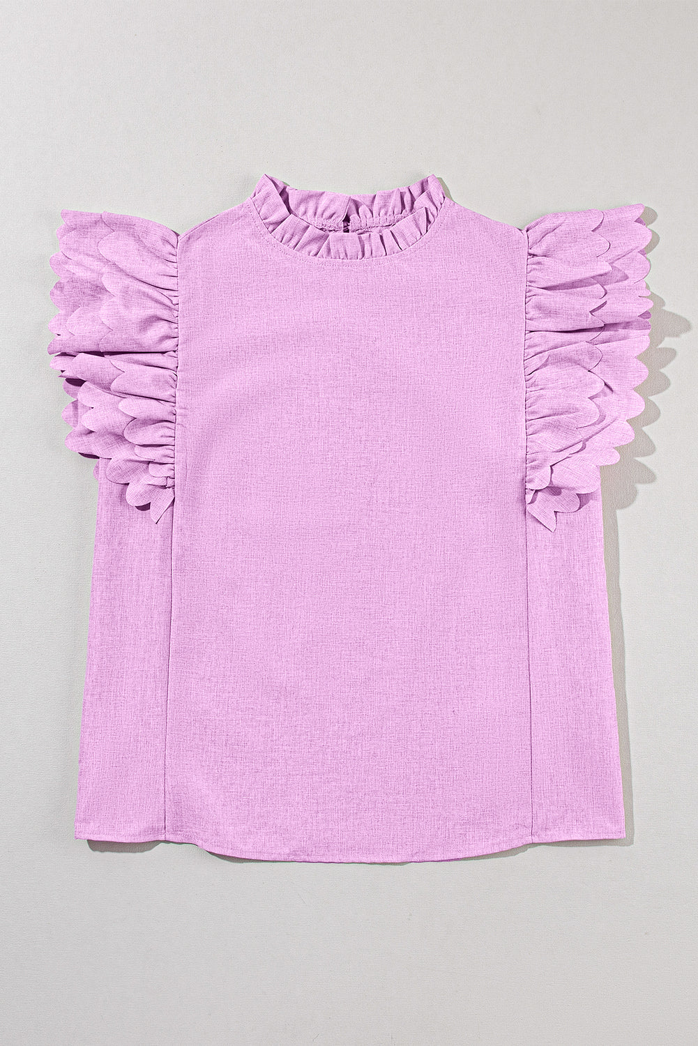 Bright Pink Solid Scalloped Ruffle Sleeve Blouse – Shewin | ClozArt