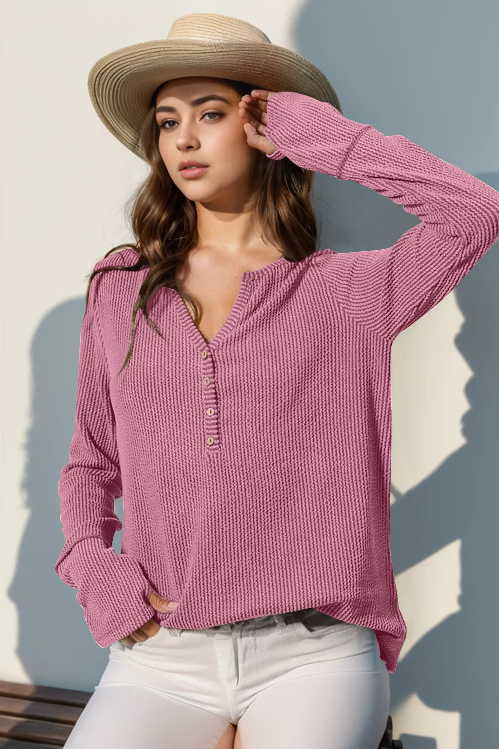 Double Take Full Size Notched Thumbhole Long Sleeve T-Shirt – Trendsi | ClozArt
