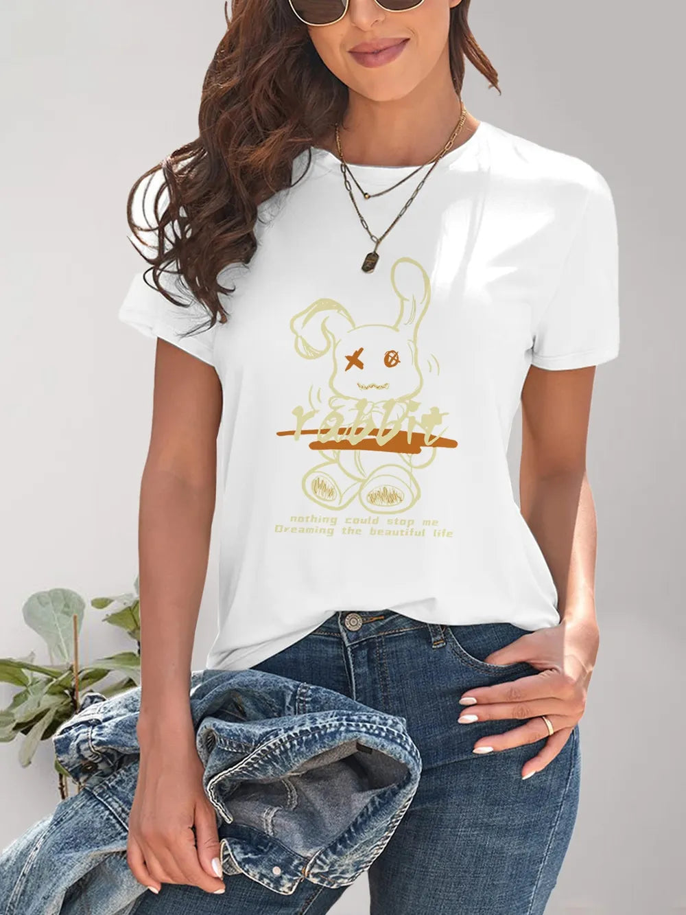 Rabbit Graphic Round Neck Short Sleeve T-Shirt – Trendsi | ClozArt