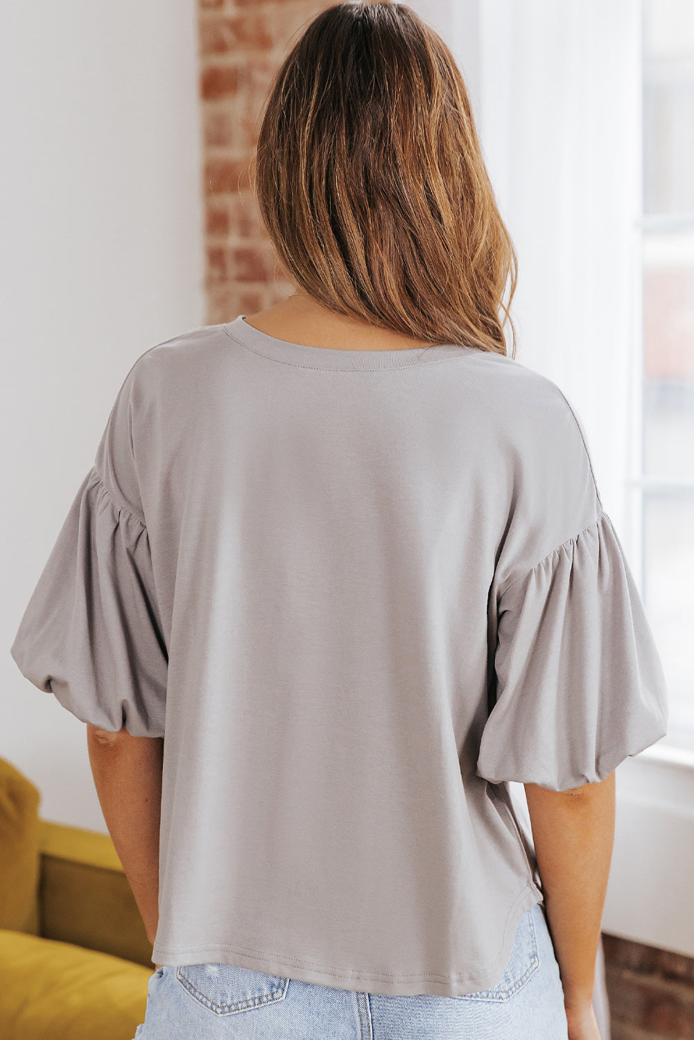 Puff Sleeve Curved Hem Blouse – Trendsi | ClozArt