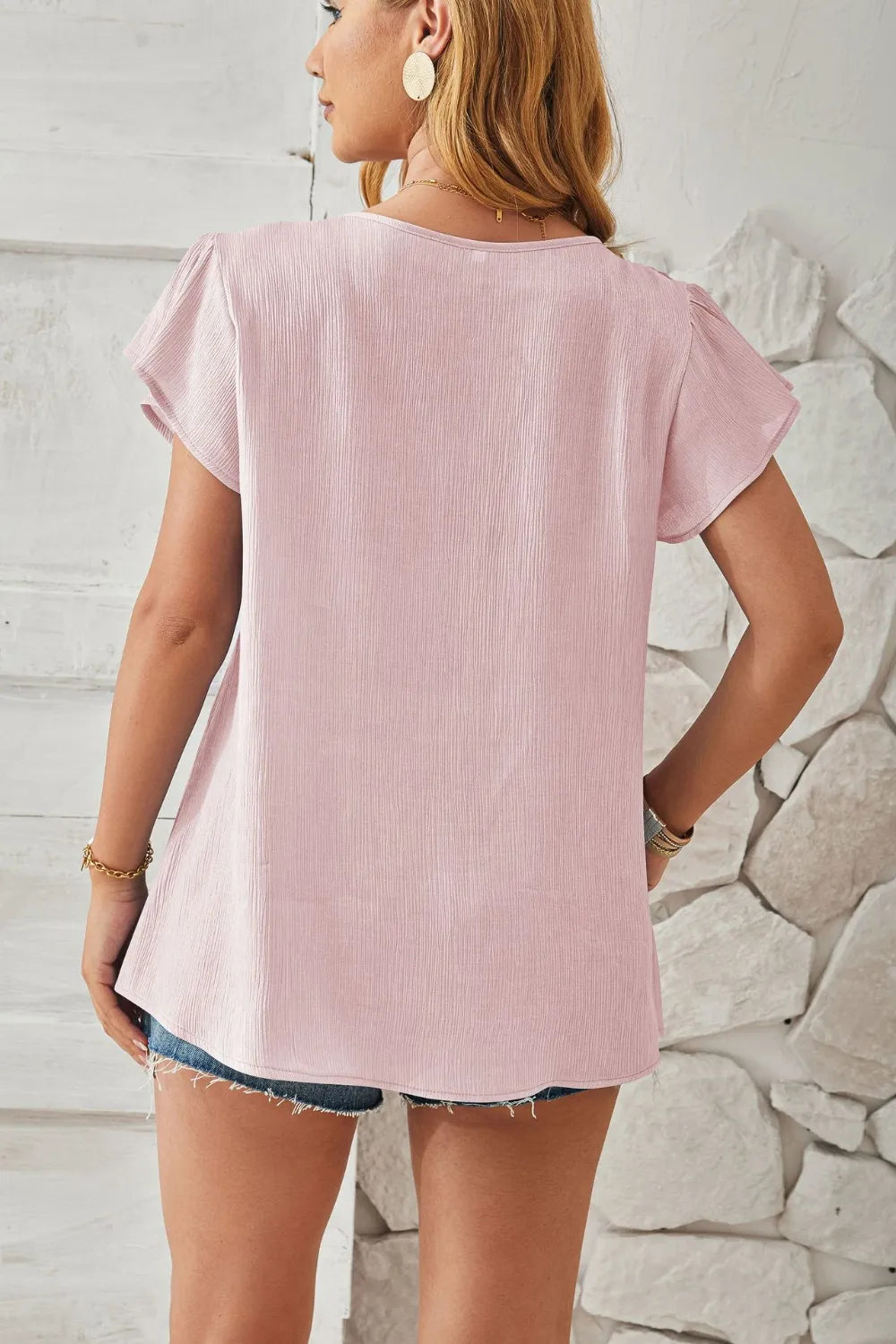 V-Neck Flutter Sleeve T-Shirt – Trendsi | ClozArt
