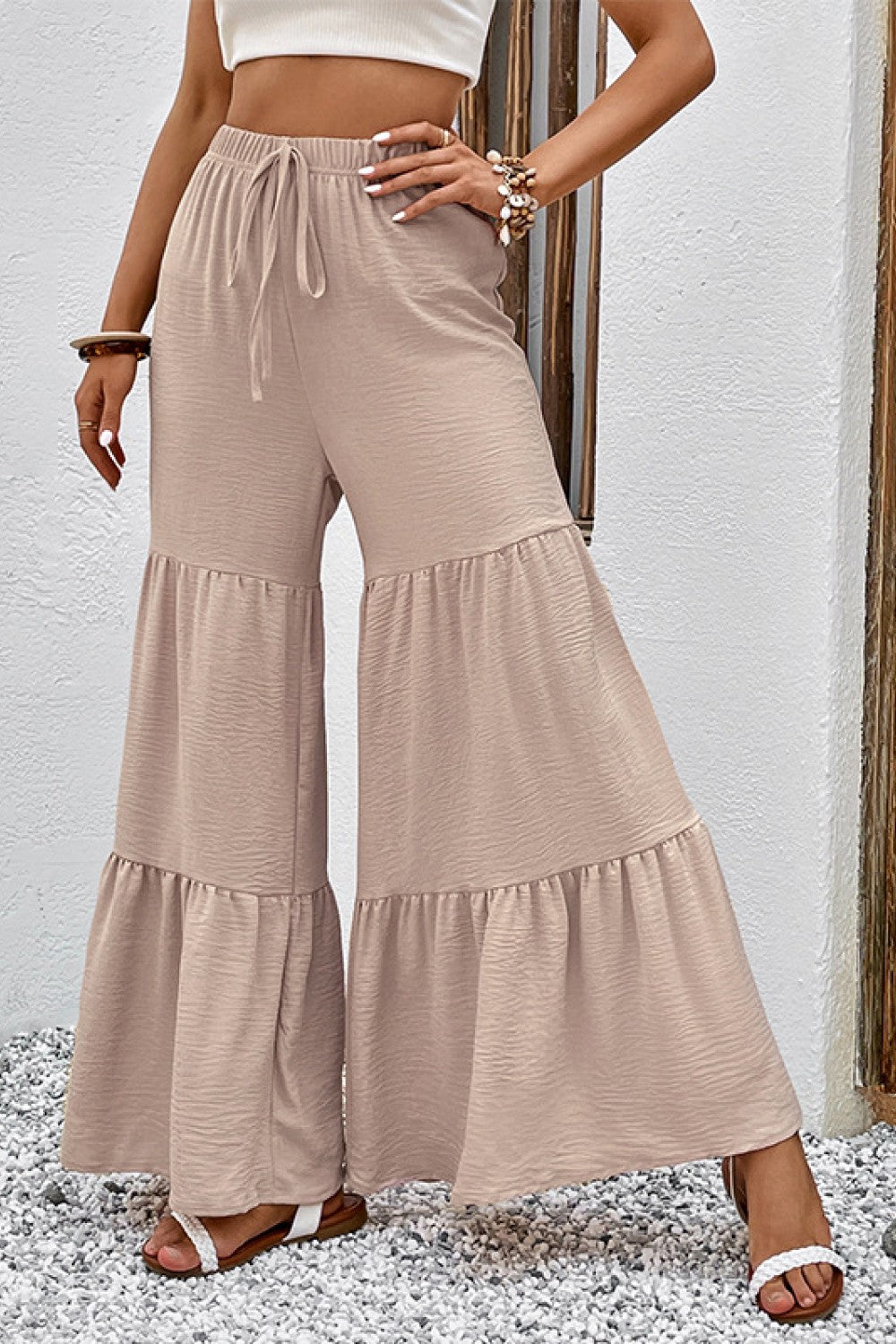 Perfee Drawstring Waist Tiered Flare Culottes – Trendsi | ClozArt