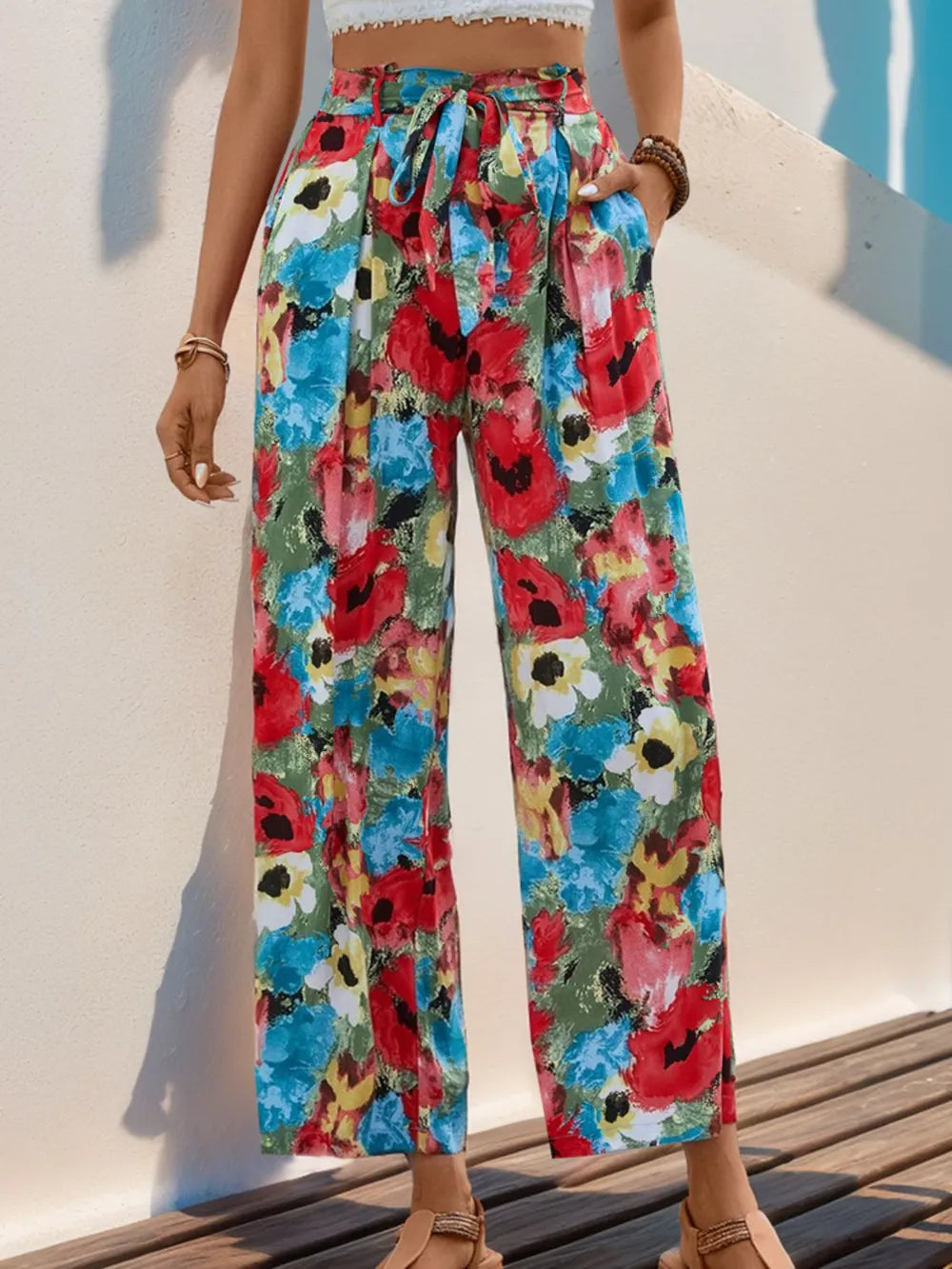 Perfee Tied Printed Wide Leg Pants – Trendsi | ClozArt