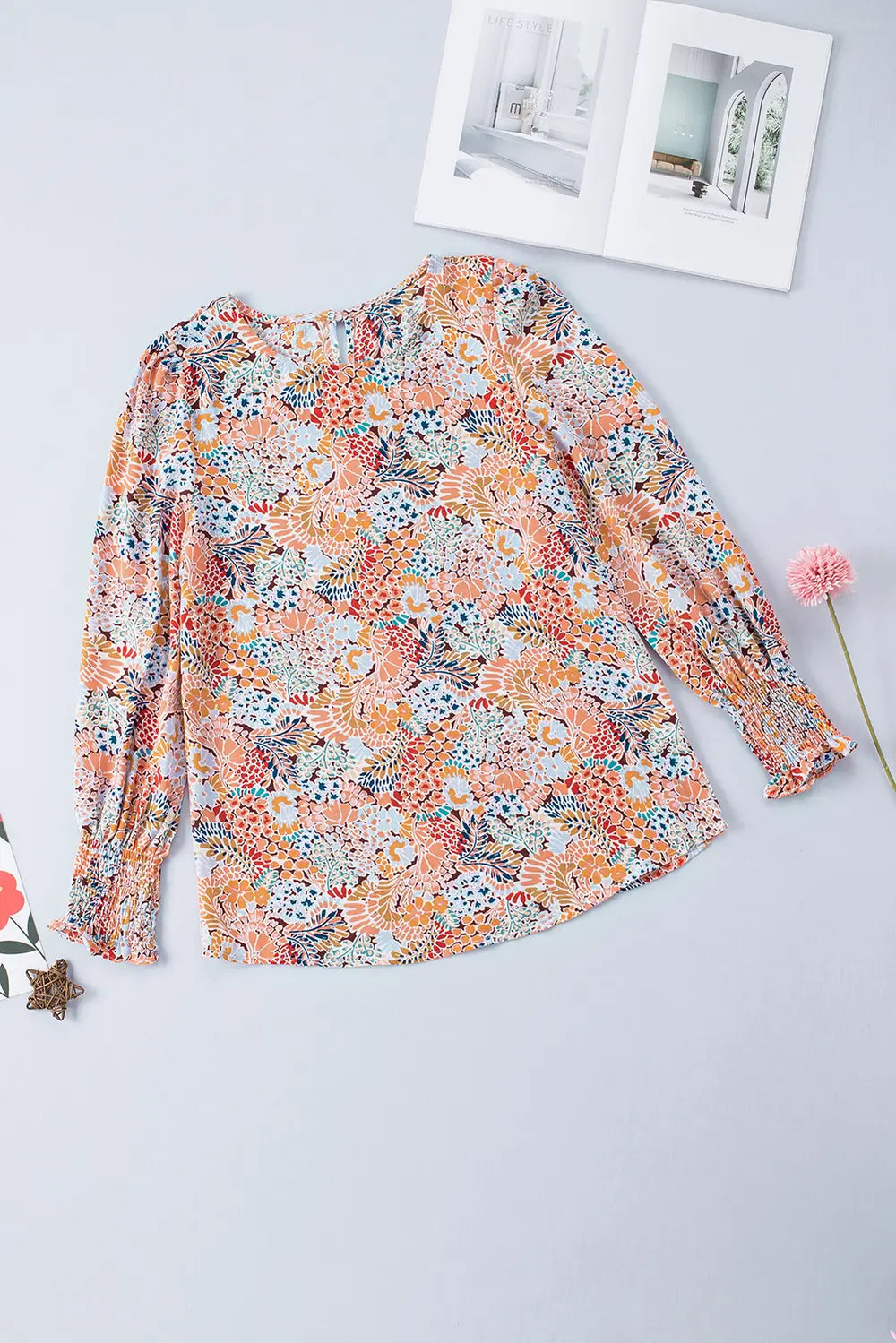 Floral Print Long Puff Sleeve Blouse – Trendsi | ClozArt