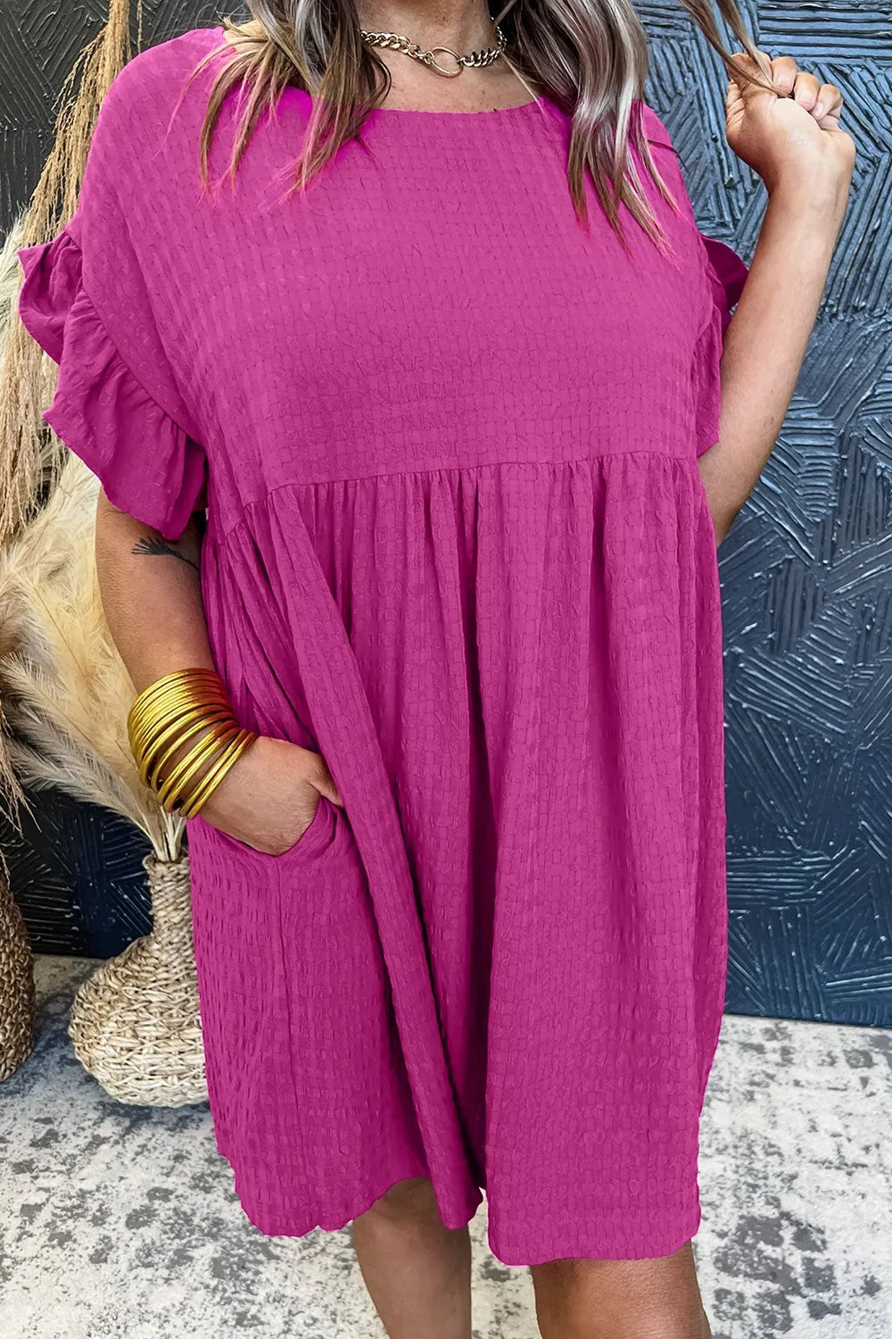 Round Neck Flounce Sleeve Mini Dress – Trendsi | ClozArt