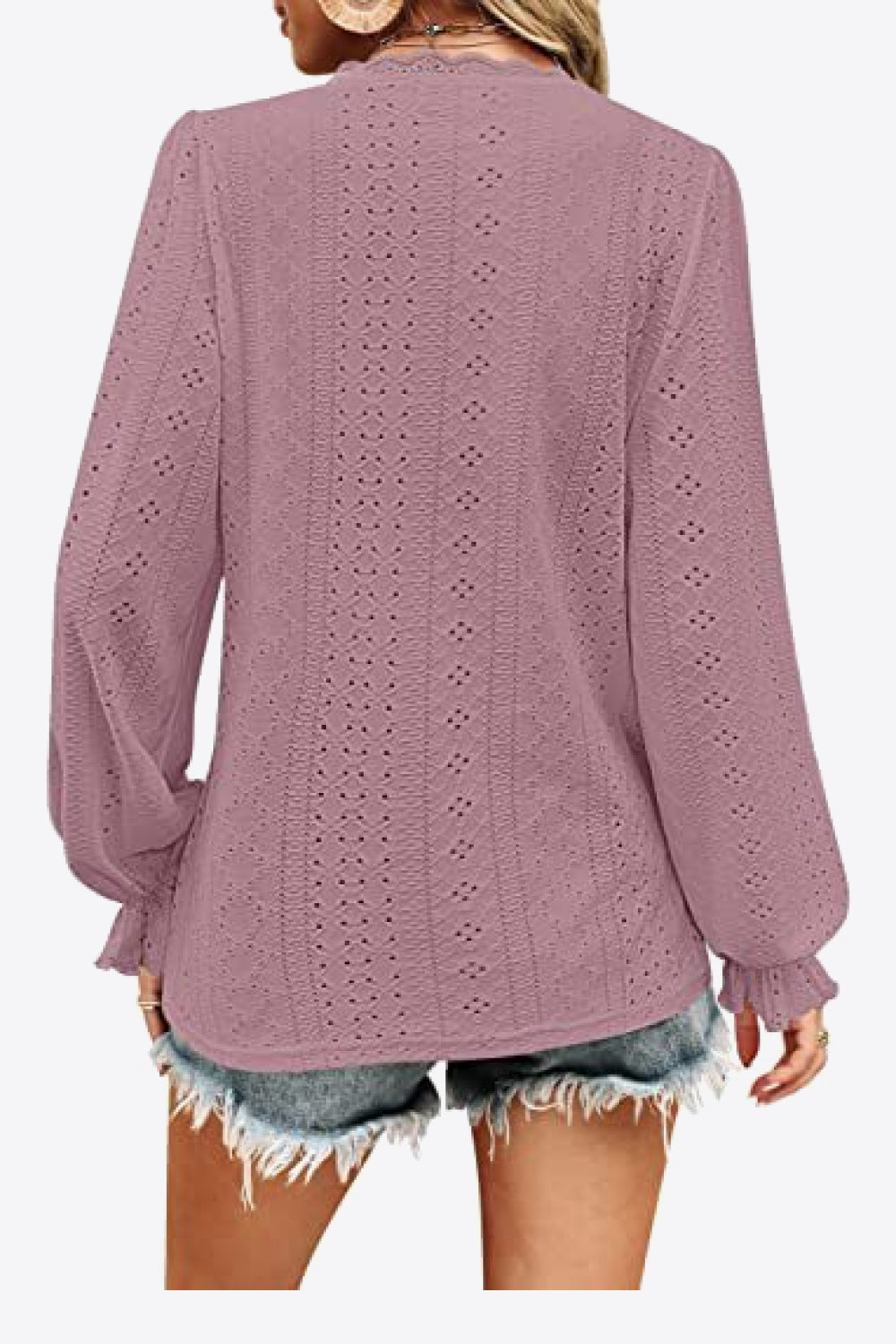 Eyelet V-Neck Flounce Sleeve Blouse – Trendsi | ClozArt