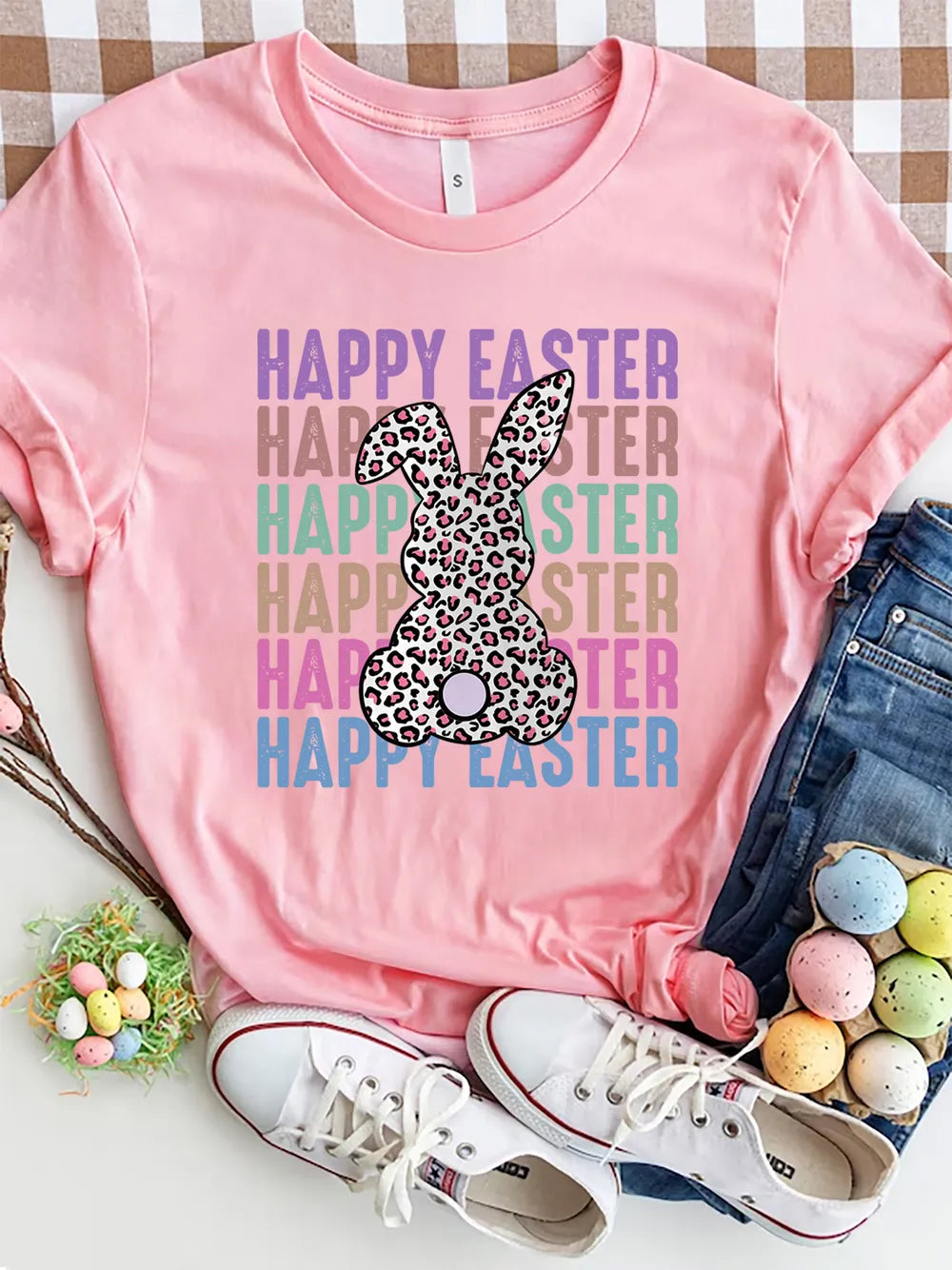 HAPPY EASTER Round Neck Short Sleeve T-Shirt – Trendsi | ClozArt