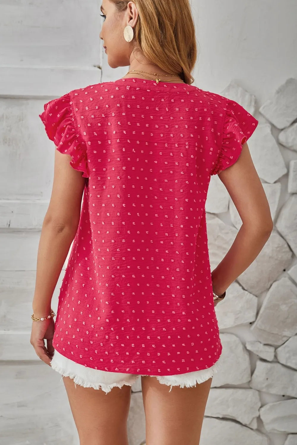 Swiss Dot Ruffled Cap Sleeve T-Shirt – Trendsi | ClozArt