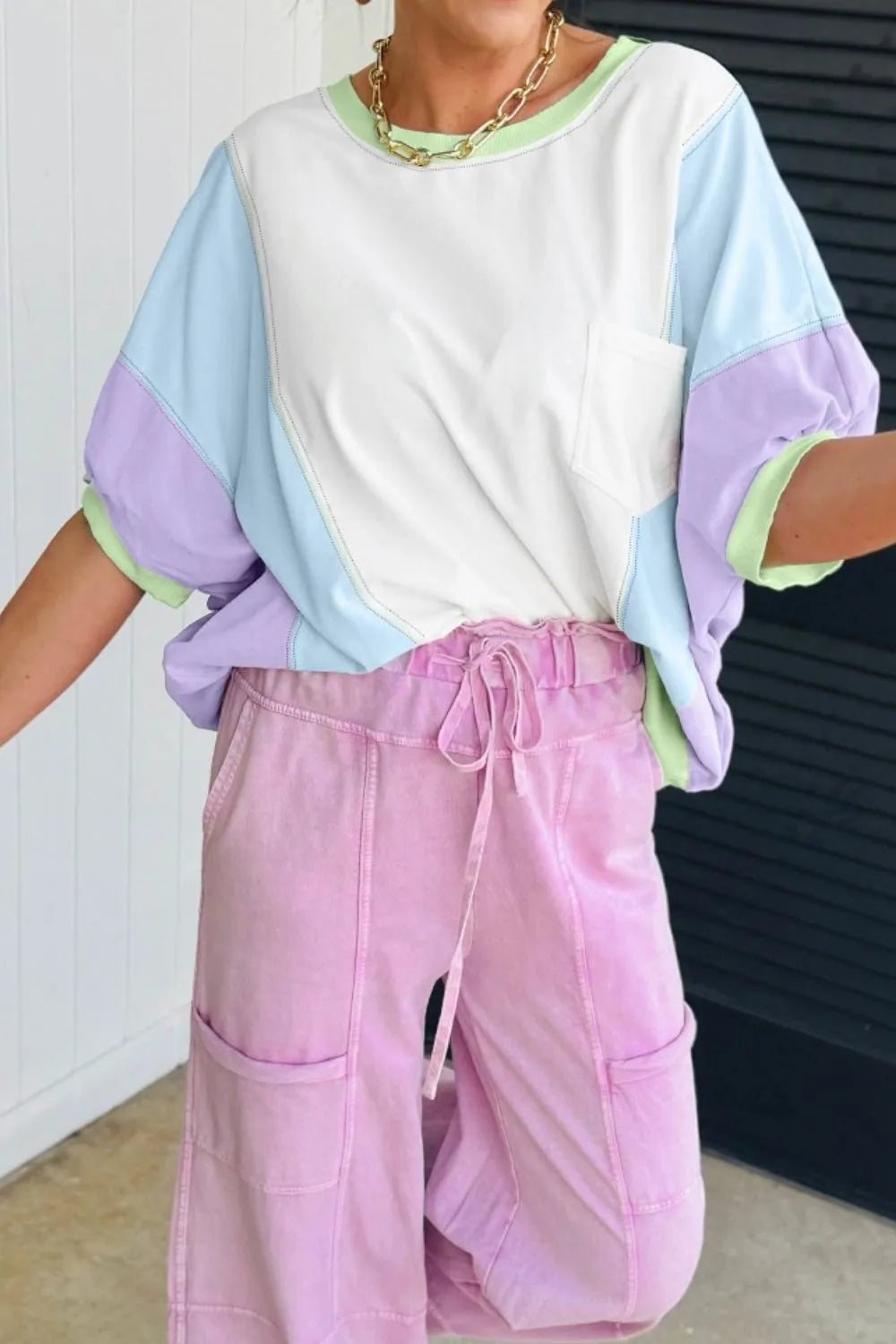 Color Block Patchwork Half Sleeve Oversized T Shirt – Trendsi | ClozArt