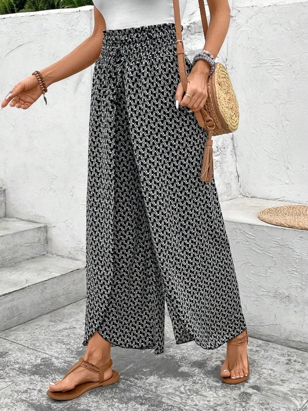 Tied Printed Wide Leg Pants – Trendsi | ClozArt
