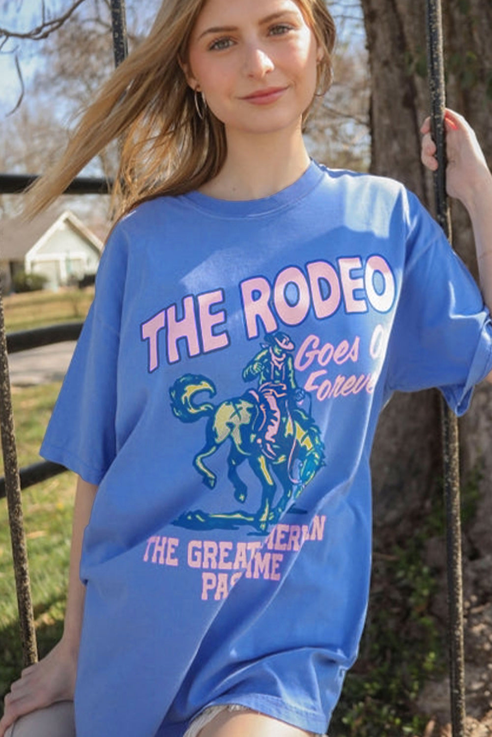 Sky Blue Rodeo Letter Graphic Tee – Shewin | ClozArt