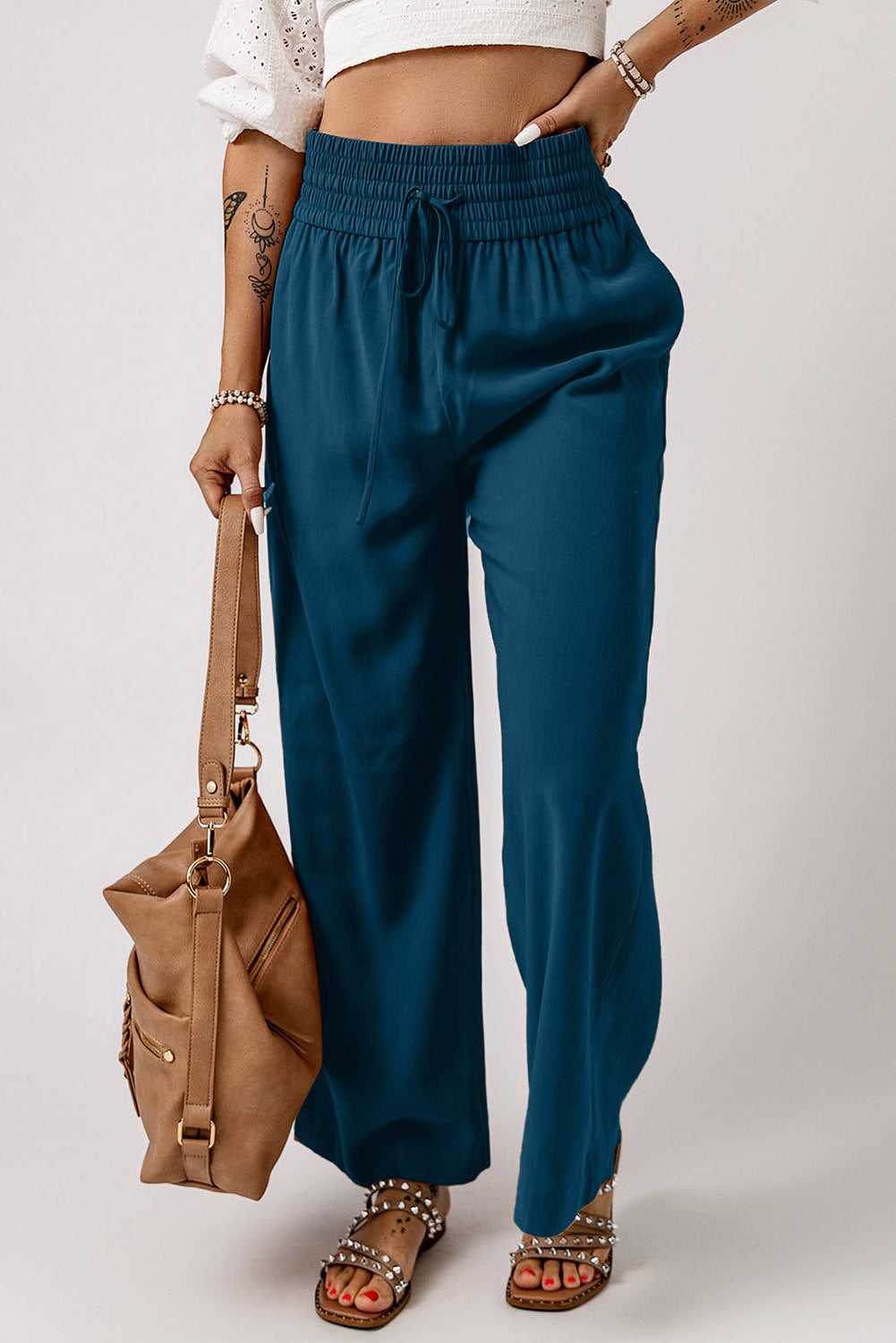 Drawstring Smocked Waist Wide Leg Pants – Trendsi | ClozArt