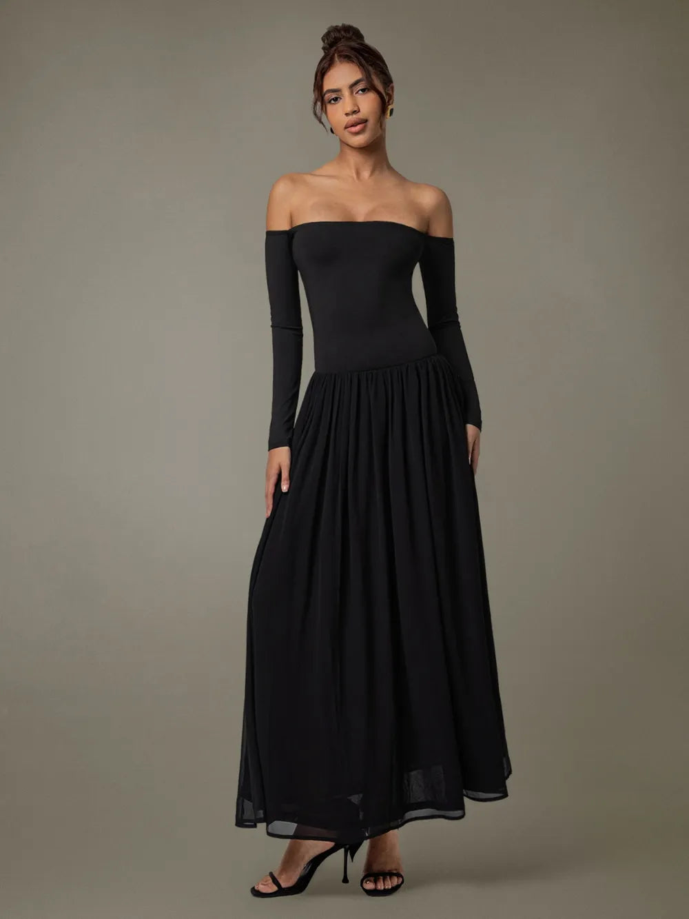 Off Shoulder Long Sleeve Maxi Dress – Trendsi | ClozArt