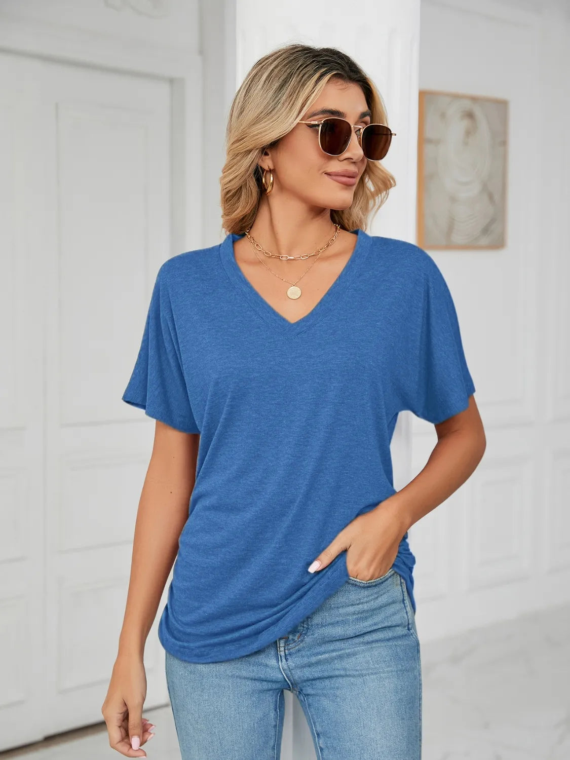 V-Neck Short Sleeve T-Shirt – Trendsi | ClozArt